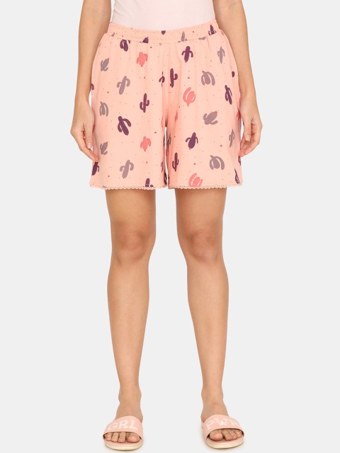 

Zivame Women Peach-Coloured Printed Lounge Shorts