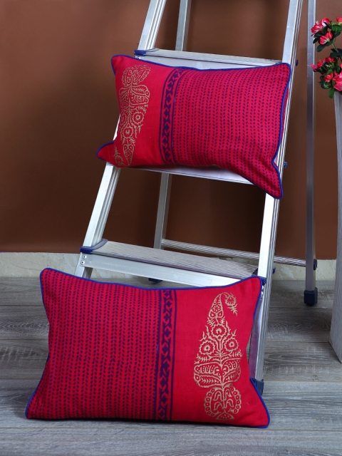 

Rajasthan Decor Pink & Blue Set of 2 Ethnic Motifs Rectangle Cushion Covers