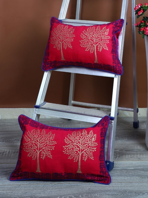 

Rajasthan Decor Pink & Blue Set of 2 Ethnic Motifs Rectangle Cushion Covers