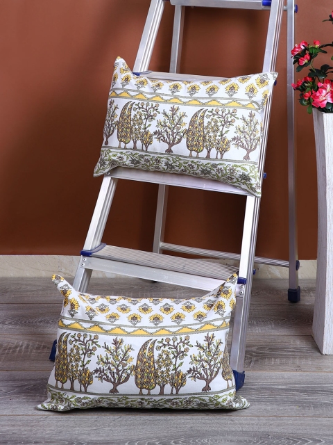 

Rajasthan Decor Off-White & Grey Set of 2 Ethnic Motifs Rectangle Cushion Covers