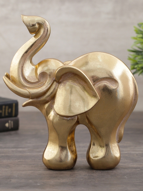 

Pure Home and Living Gold-Toned Handcrafted Golden Elephant Trunk Showpiece