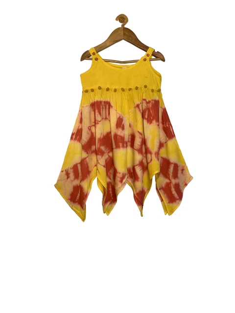 

KiddoPanti Girls Yellow & Rust Orange Dyed A-Line Dress