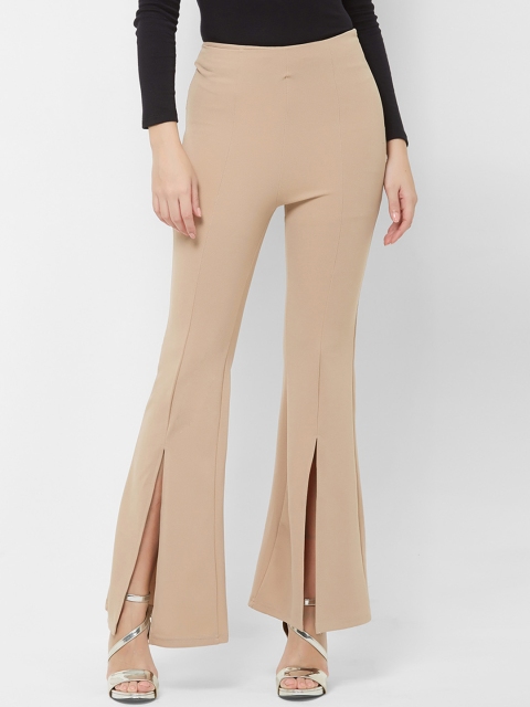

bebe Women Beige Regular Fit Solid Bootcut Trousers