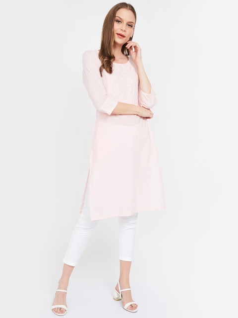 

Melange by Lifestyle Women Pink & Off-White Yoke Design Straight Kurta