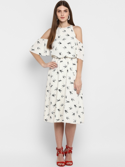 

TRENDY DIVVA Women White & Grey Printed Fit and Flare Dress