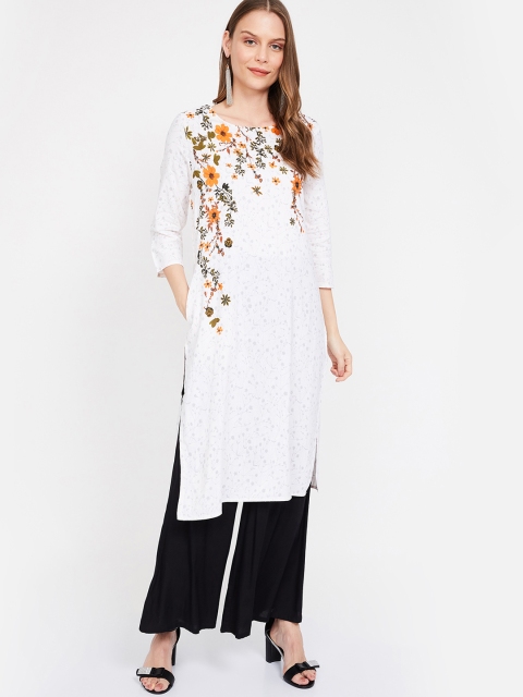 

Melange by Lifestyle Women Off-White & Coral Printed Straight Kurta