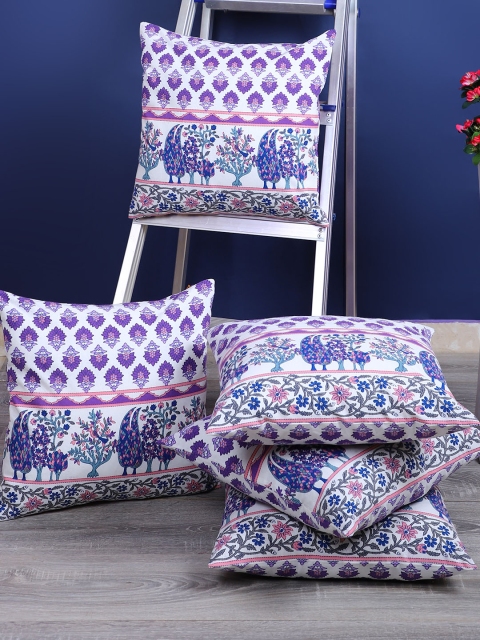

Rajasthan Decor White & Purple Set of 5 Ethnic Motifs Square Cushion Covers