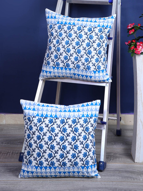 

Rajasthan Decor Blue & White Set of 2 Ethnic Motifs Square Cushion Covers