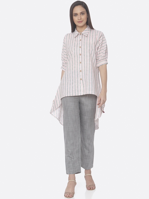 

RAISIN Women Pink & Grey Striped Kurta with Trousers