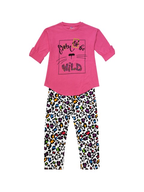 

ventra Girls Pink & White Printed Night suit