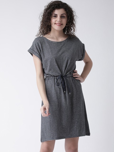 

Leo Sansini Women Grey & Navy Blue Striped T-shirt Dress