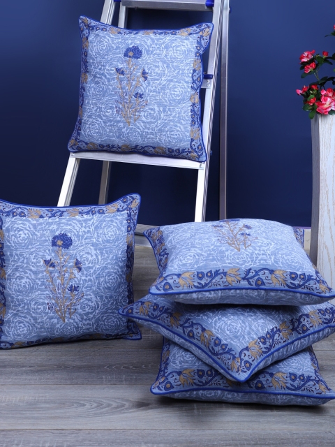 

Rajasthan Decor Blue & Off-White Set of 5 Ethnic Motifs Square Cushion Covers