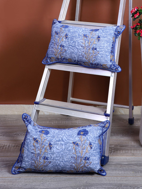 

Rajasthan Decor Blue & Brown Set of 2 Ethnic Motifs Rectangle Cushion Covers