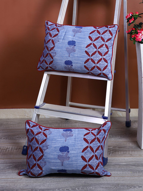

Rajasthan Decor Blue & Maroon Set of 2 Ethnic Motifs Rectangle Cushion Covers