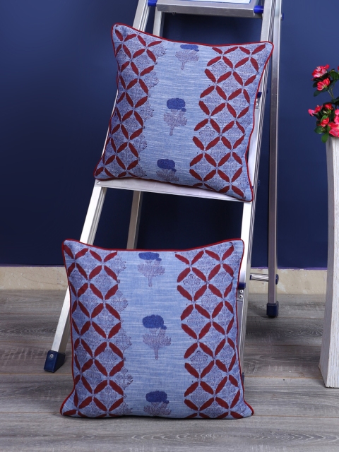 

Rajasthan Decor Blue & Maroon Set of 2 Ethnic Motifs Square Cushion Covers