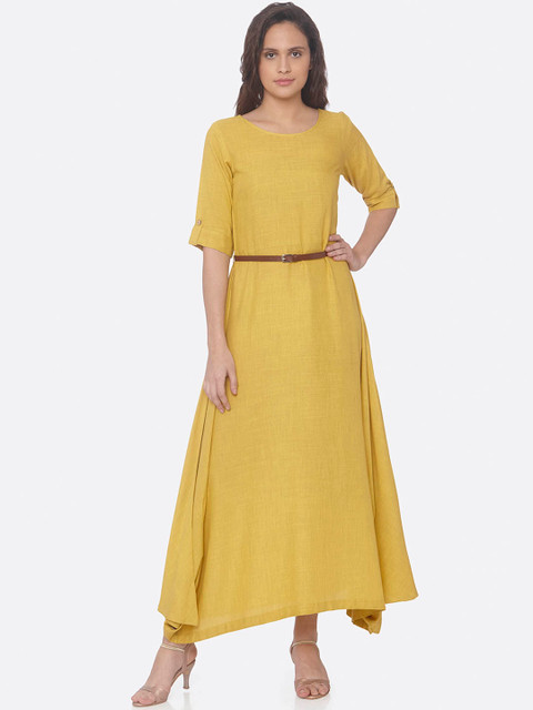

RAISIN Women Yellow Solid Fit and Flare Dress