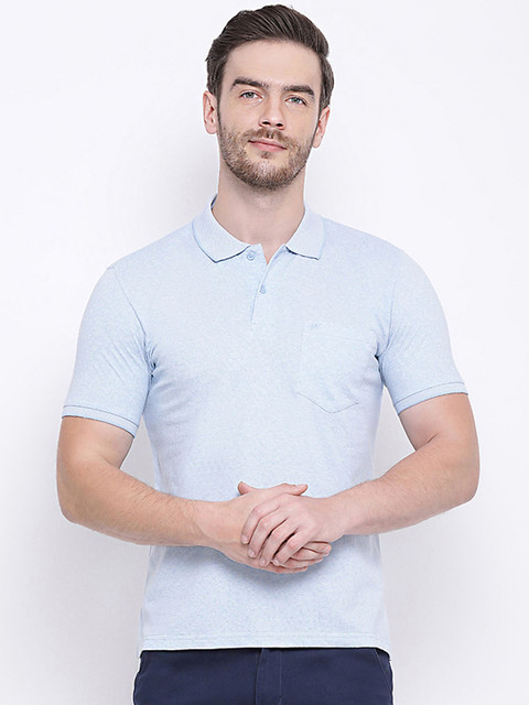 

Monte Carlo Men Blue Self Design Polo Collar T-shirt