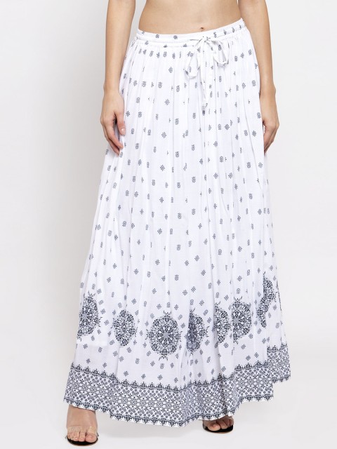 

Ayaany Women White & Grey Printed Flared Maxi Skirt