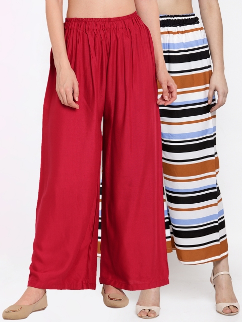 

TAG 7 Women Set of 2 Black & Maroon Wide Leg Palazzos