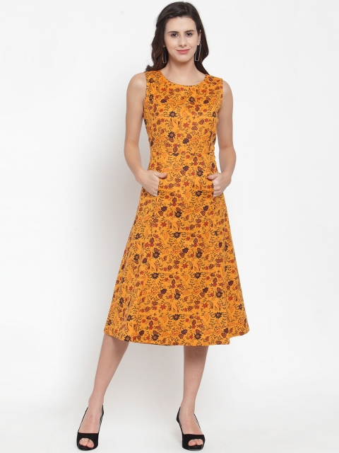 

Ayaany Women Mustard Yellow Printed A-Line Dress