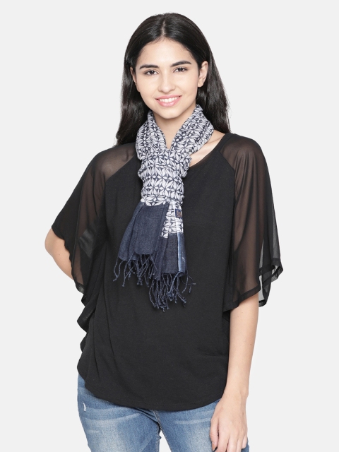 

Linen Club Women Navy Blue & Off-White Printed Stole