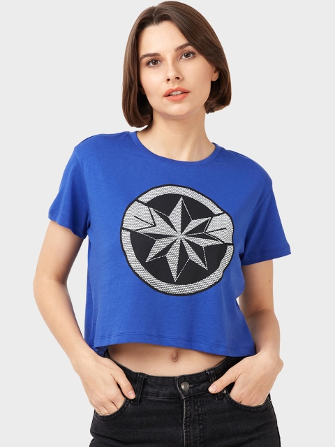 

Free Authority Women Blue Marvel Printed T-shirt