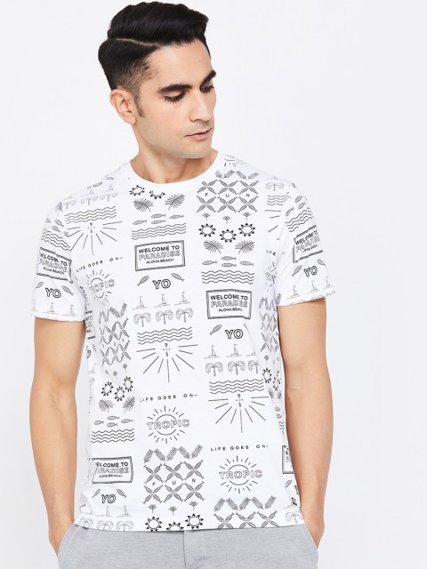

Bossini Men White & Black Printed Round Neck T-shirt