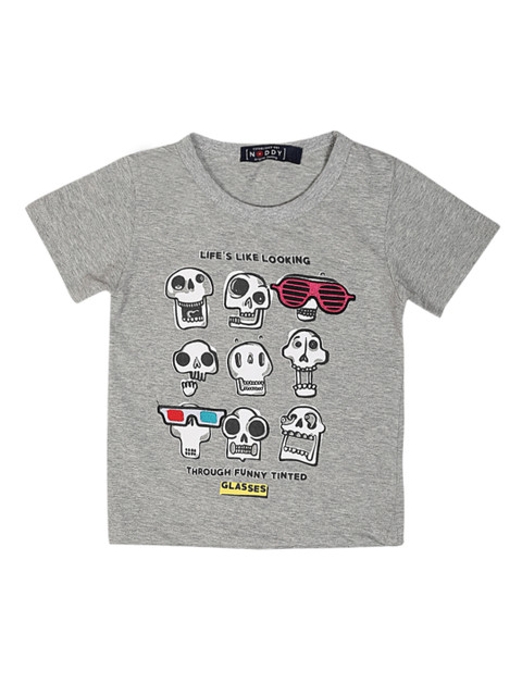 

Noddy Boys Grey Melange Printed Round Neck T-shirt