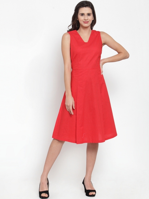 

Ayaany Women Red Printed A-Line Dress