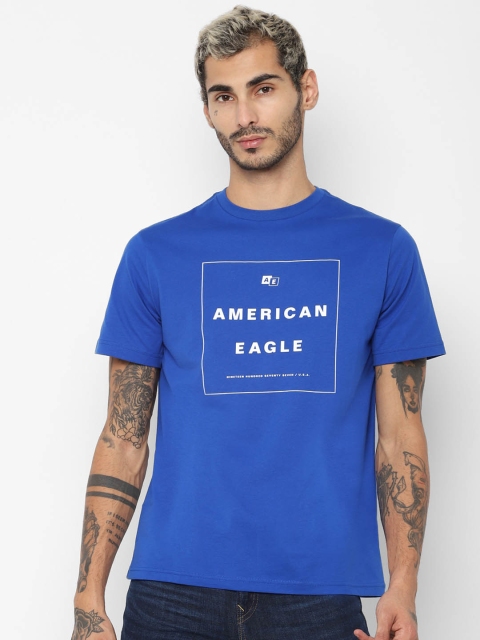 

AMERICAN EAGLE OUTFITTERS Men Blue Printed Round Neck Pure Cotton T-shirt