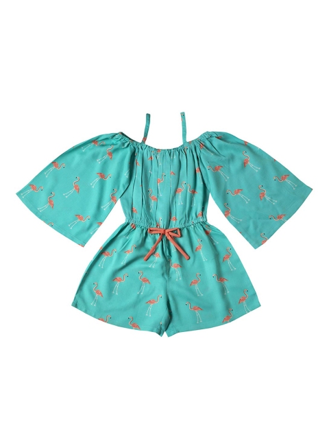 

Kid Studio Girls Turquoise Blue Printed Basic Jumpsuit