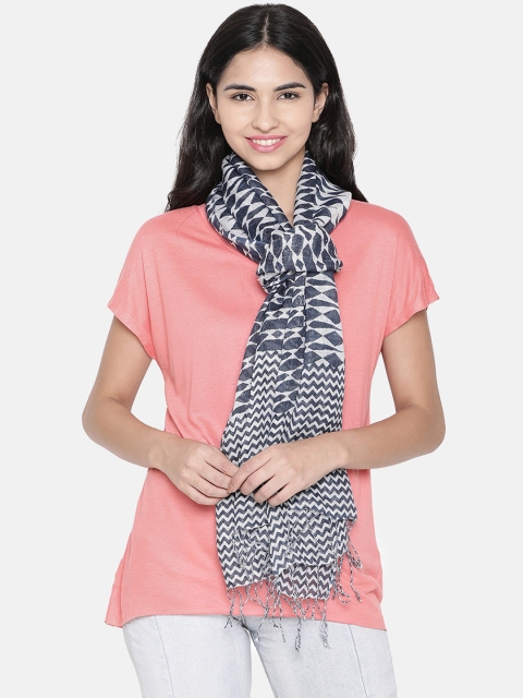 

Linen Club Women Navy Blue & White Linen Printed Stole