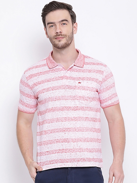 

Monte Carlo Men Pink & Off-White Striped Polo Collar T-shirt
