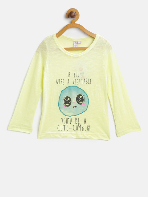

Kids On Board Girls Yellow & Green Printed Round Neck T-shirt