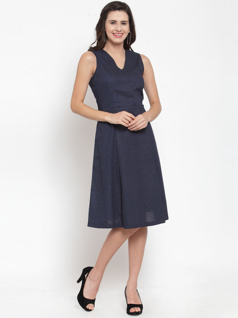 

Ayaany Women Blue Printed A-Line Dress