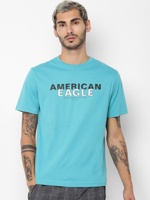 

AMERICAN EAGLE OUTFITTERS Men Blue Printed Round Neck Pure Cotton T-shirt