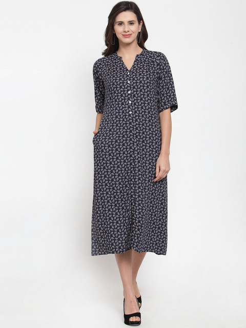 

Ayaany Women Blue Printed Shirt Dress