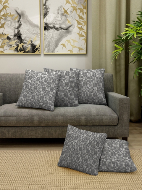 

KLOTTHE Grey Set of 5 Self Design Square Cushion Covers