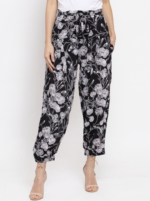 

Ayaany Women Black & White Loose Fit Printed Regular Trousers