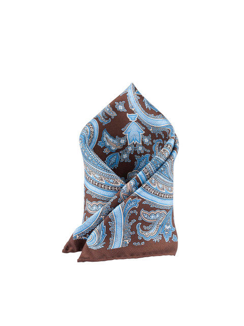 

The Tie Hub Men Brown & Blue Printed Silk Reversible Pocket Square