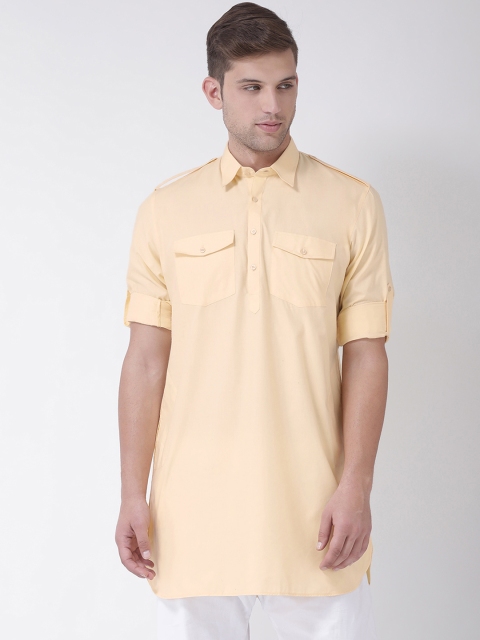 

TABARD Men Yellow & White Solid Kurta with Churidar