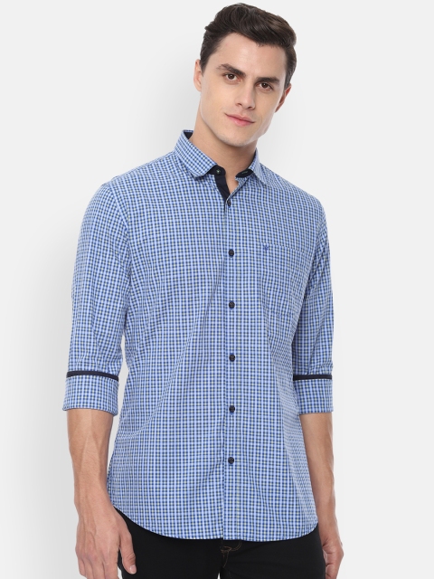

Van Heusen Sport Men Blue & Yellow Slim Fit Checked Casual Shirt