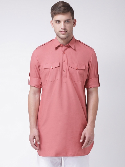 

TABARD Men Pink & White Solid Kurta with Churidar