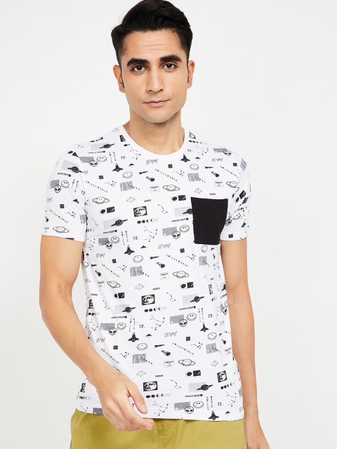 

Smiley World Men White & Black Printed Round Neck T-shirt