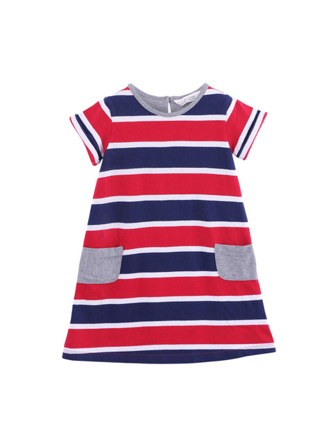 

Beebay Girls Multicoloured Striped T-shirt Dress, Multi