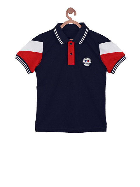 

Stupid Cupid Boys Navy Blue Solid Polo Collar T-shirt