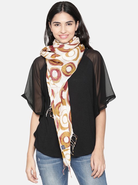 

Linen Club Women White & Maroon Linen Printed Stole