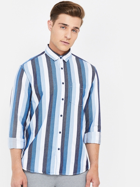 

CODE by Lifestyle Men White & Blue Regular Fit Striped Casual Shirt