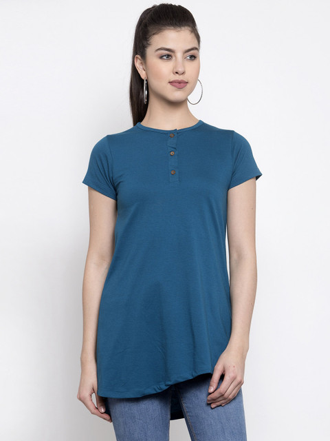 

Kalt Women Blue Solid Henley Neck Tunic