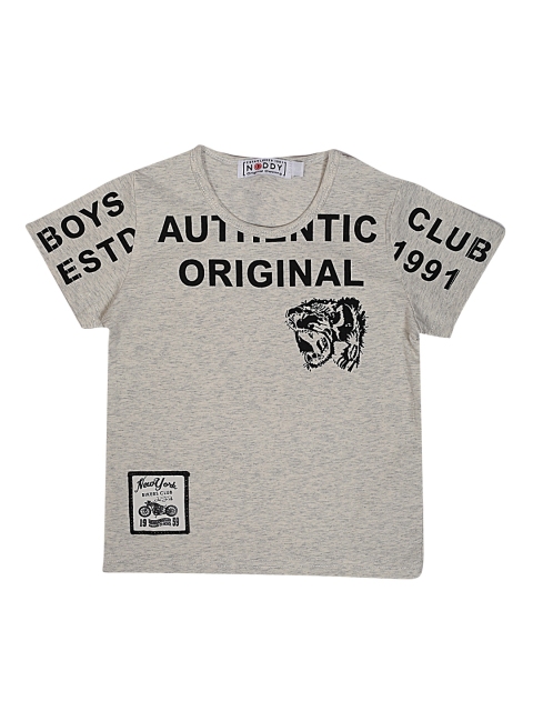 

Noddy Boys Grey Melange Printed Round Neck T-shirt